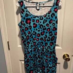 Blue Leopard Print Cotton Romper